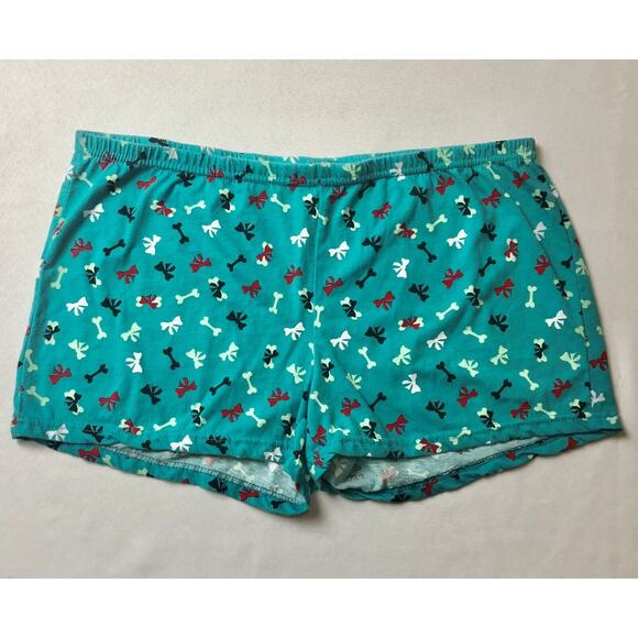 Joe Boxer Pajama Shorts Women M Green Dog Bone Stretch Elastic Waist Lounge - Picture 1 of 10
